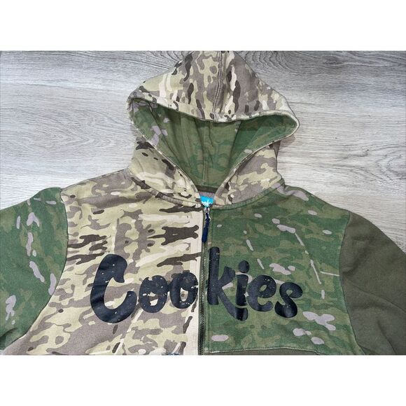 COOKIES Zip Hoodie Men's Size Large Green Camo Jean Full Zip Patchwork - Picture 2 of 14